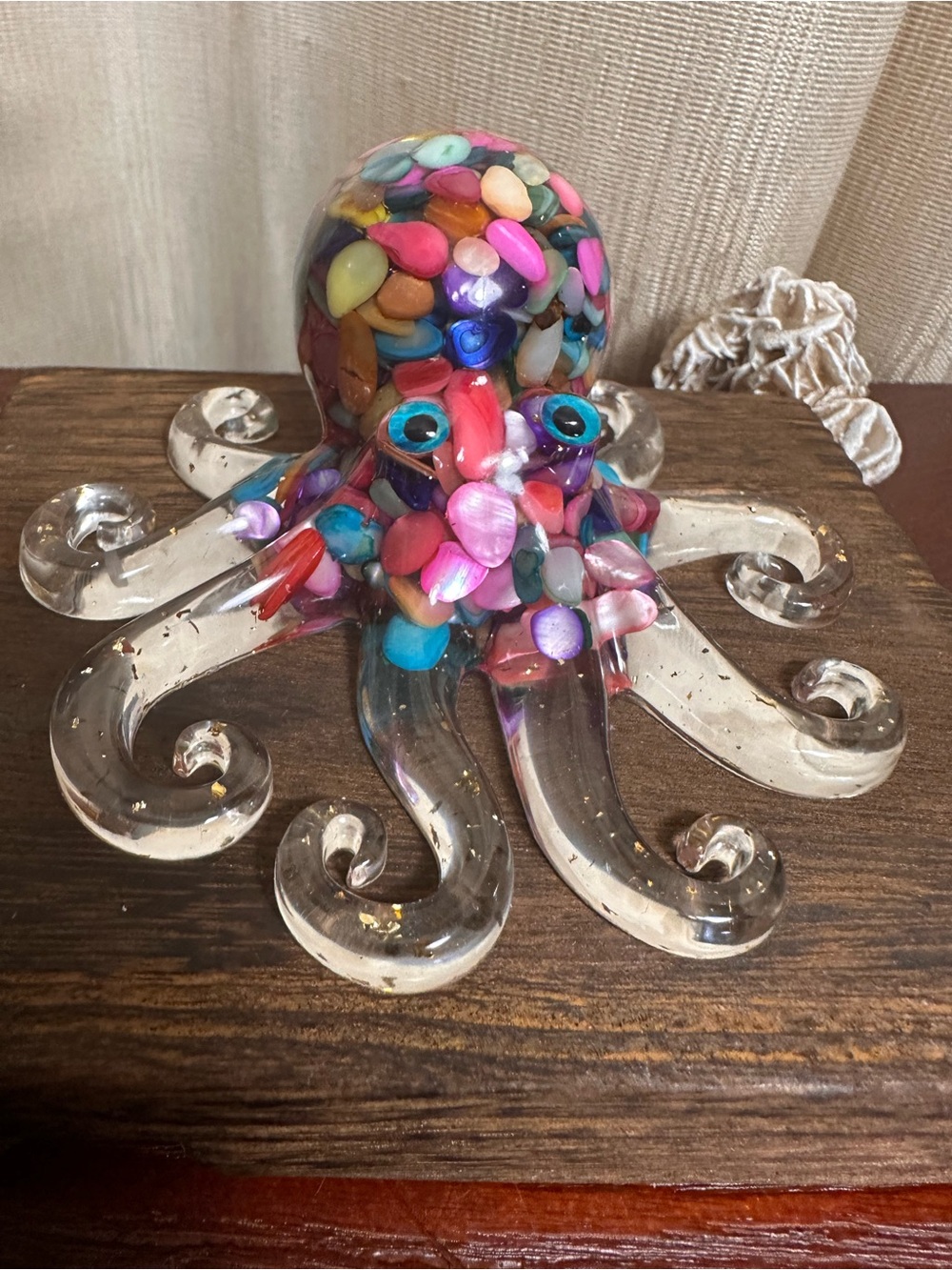 Resin and Rainbow Multi Colored Crystal Chips Octopus Figure - Picture 7 of 10
